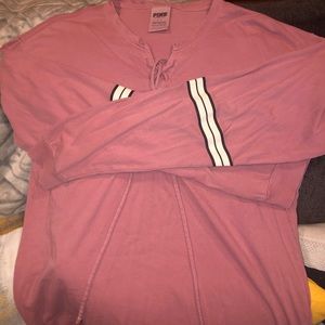 VS Pink tie up front long sleeve Tee Sz Small